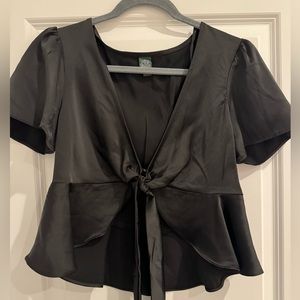 Wild Fable Cropped Tie Satin Top